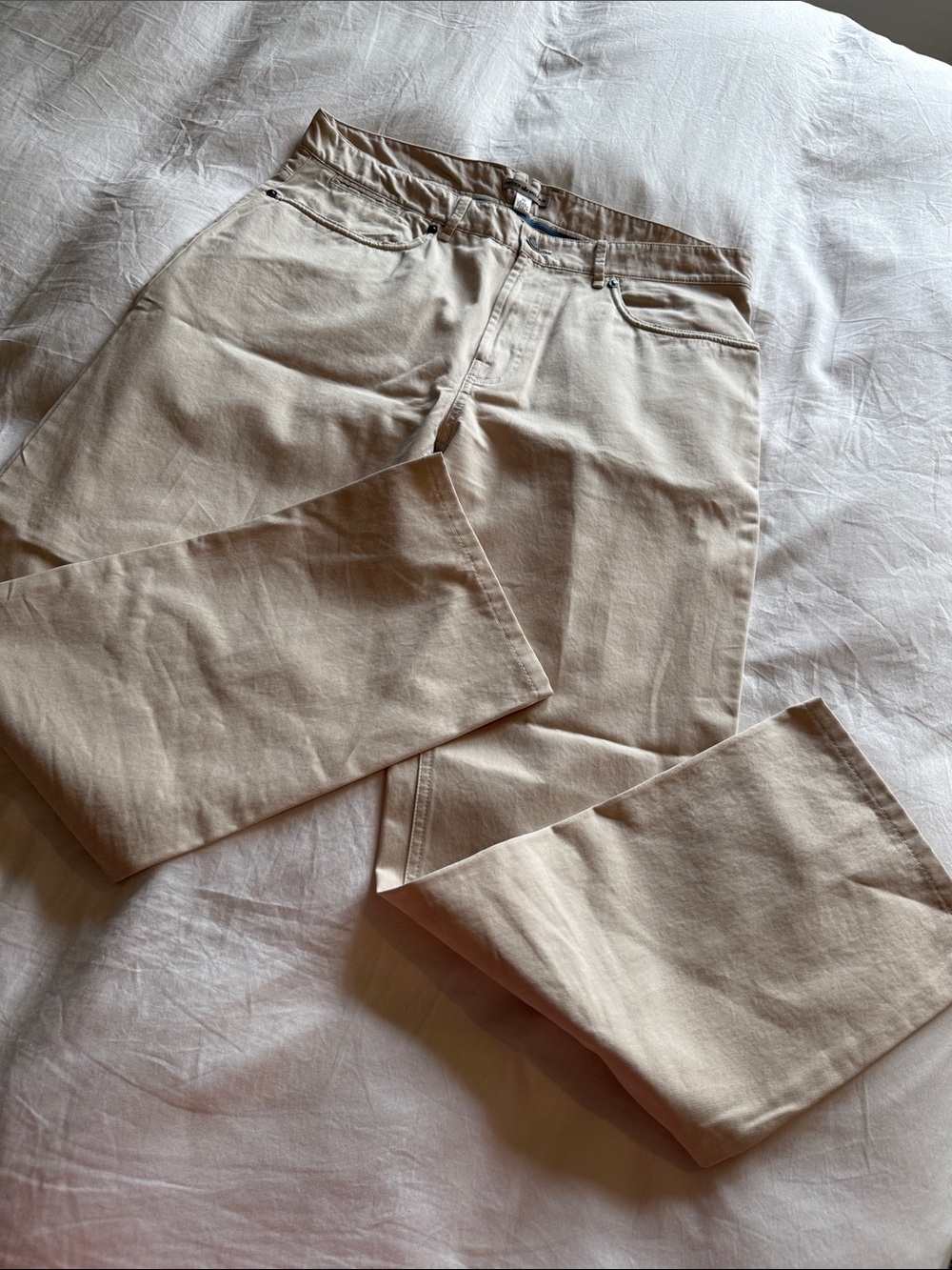 Peter Millar Cream/Tan Cotton Chinos with Blue Stripe Detail